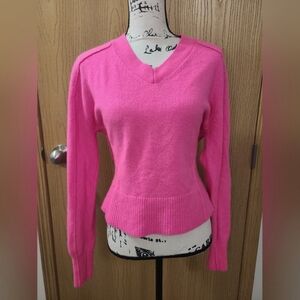 Marc Cain Luxury Wool Cashmere Blend V-neck Candy Pink Sweater